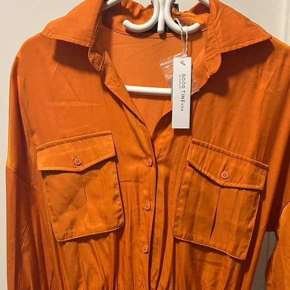 Orange Button-Up Romper - Picture 3 of 7